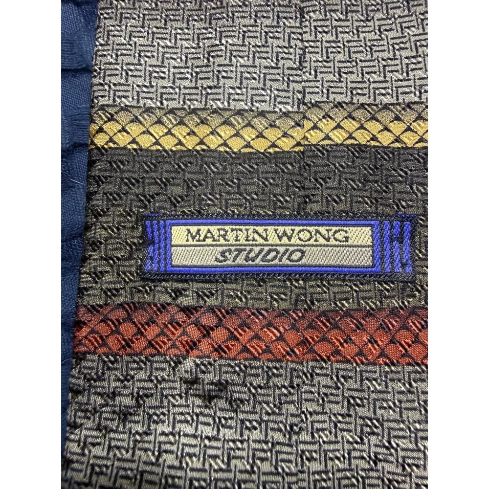 Vintage Martin Wong Studio 100% Silk Tie Abstract Multicolor